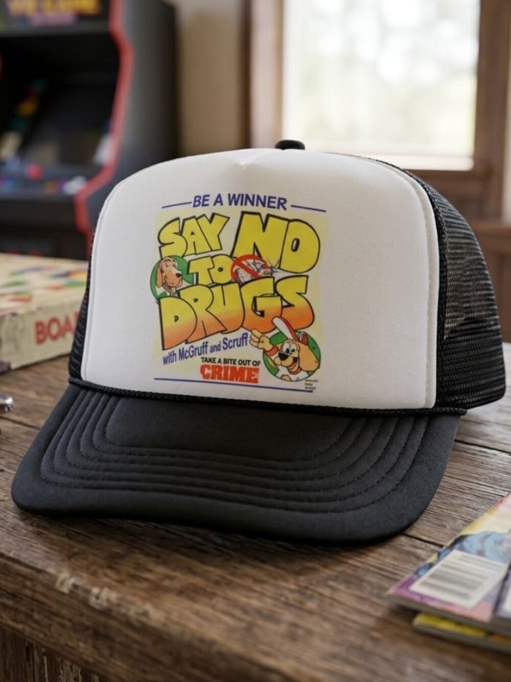 Retro McGruff Crime Dog Hat Say No To Drugs 80s Foam Rope Trucker Snapback Cap